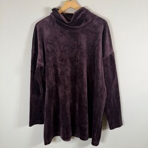 PureJill J. Jill Velour Velvet Mock Neck Tunic Top Pullover Sweater Purple Large